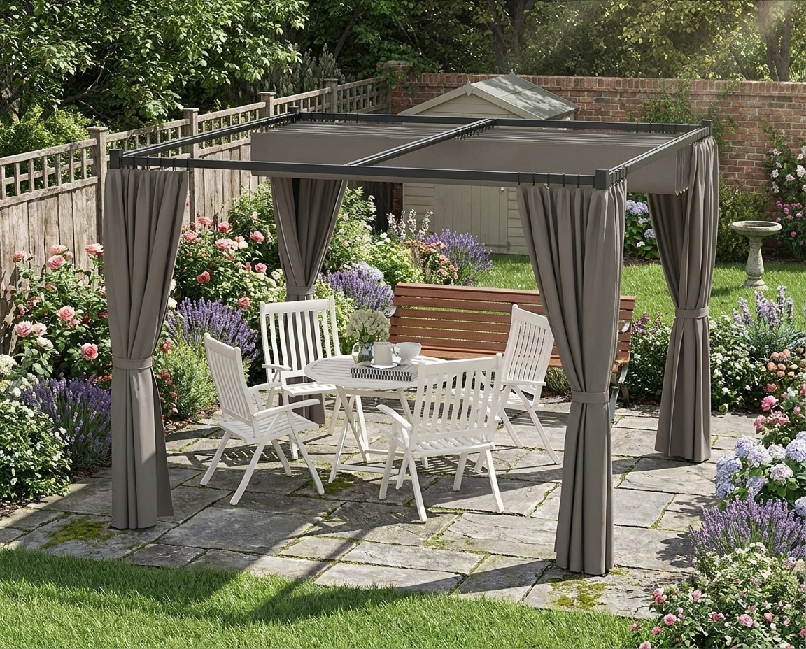 3m x 3m Canopy With Grey Curtains