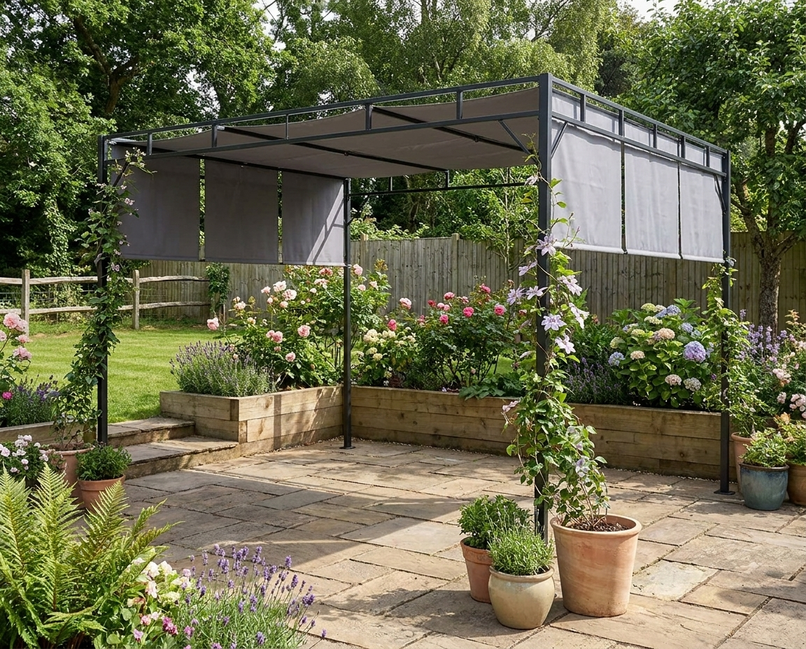 3m x 3m Steel Pergola With Retractable Roof