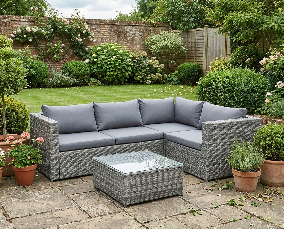 Grey 4 Seater Corner Sofa Set with Coffee Table