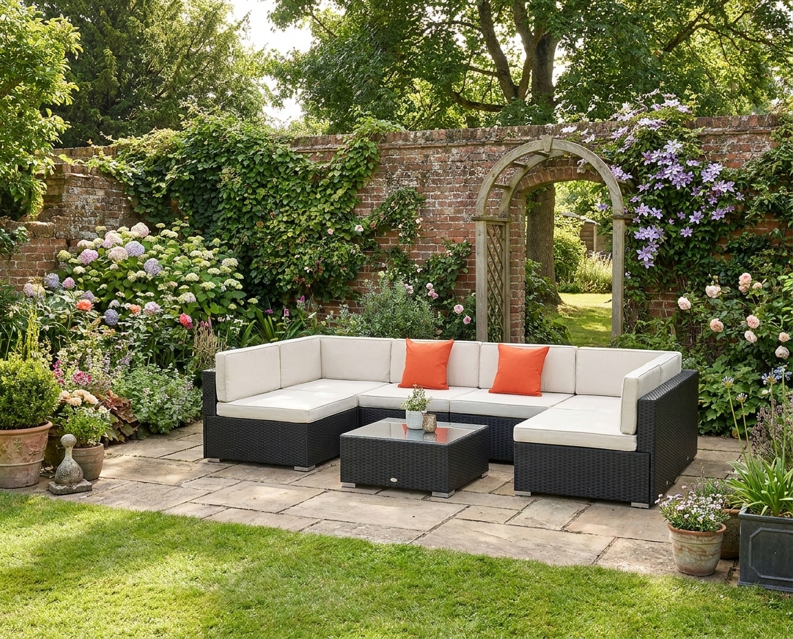 Dark Brown 7 Piece Rattan Furniture Set with Thick Padded Cushions