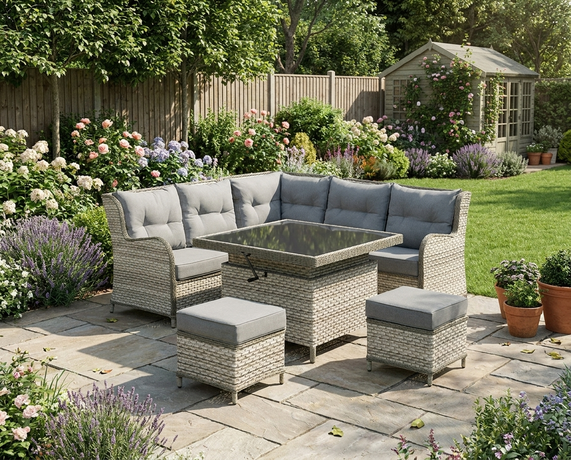 Grey 6-Piece PE Rattan Outdoor Dining and Sofa Sectional Set with Aluminium Frame