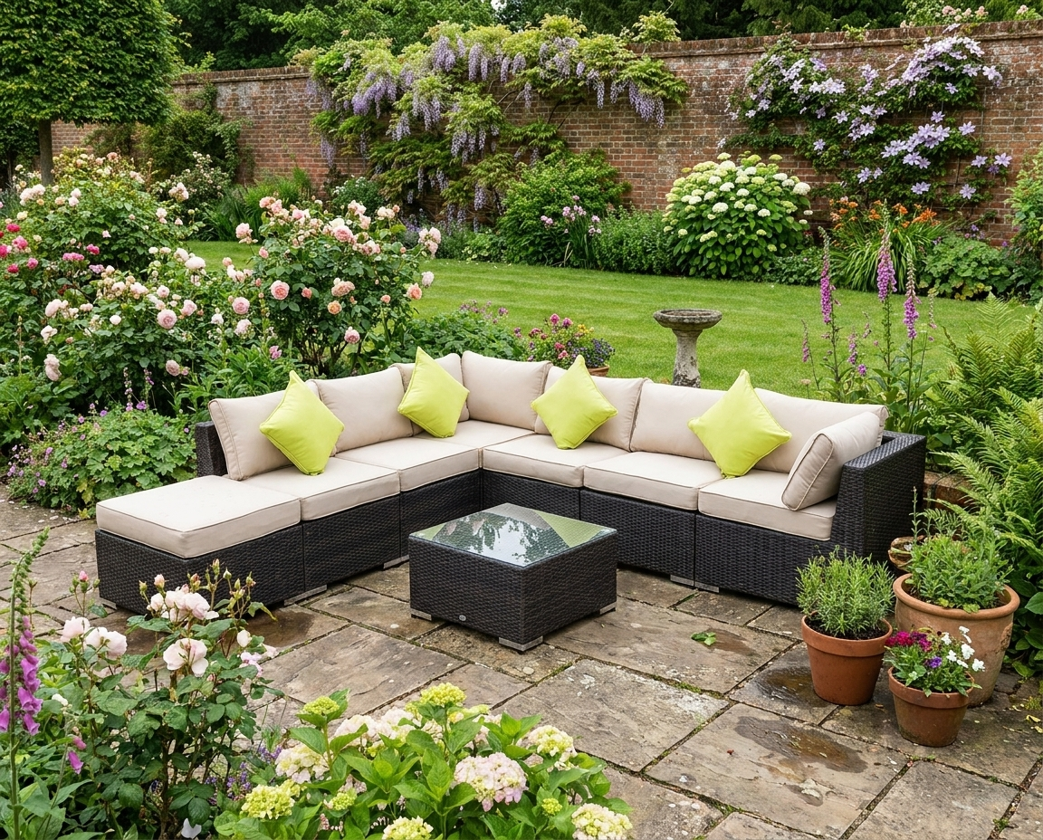 Mixed Brown 8-Piece PE Rattan Corner Sofa Set with Luxe Cushions and Glass Top Table