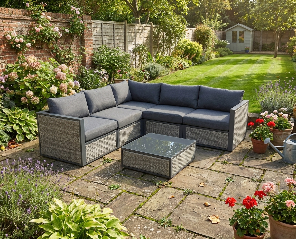 6-Piece Elegance Alcove Patio Wicker Corner Sofa Set