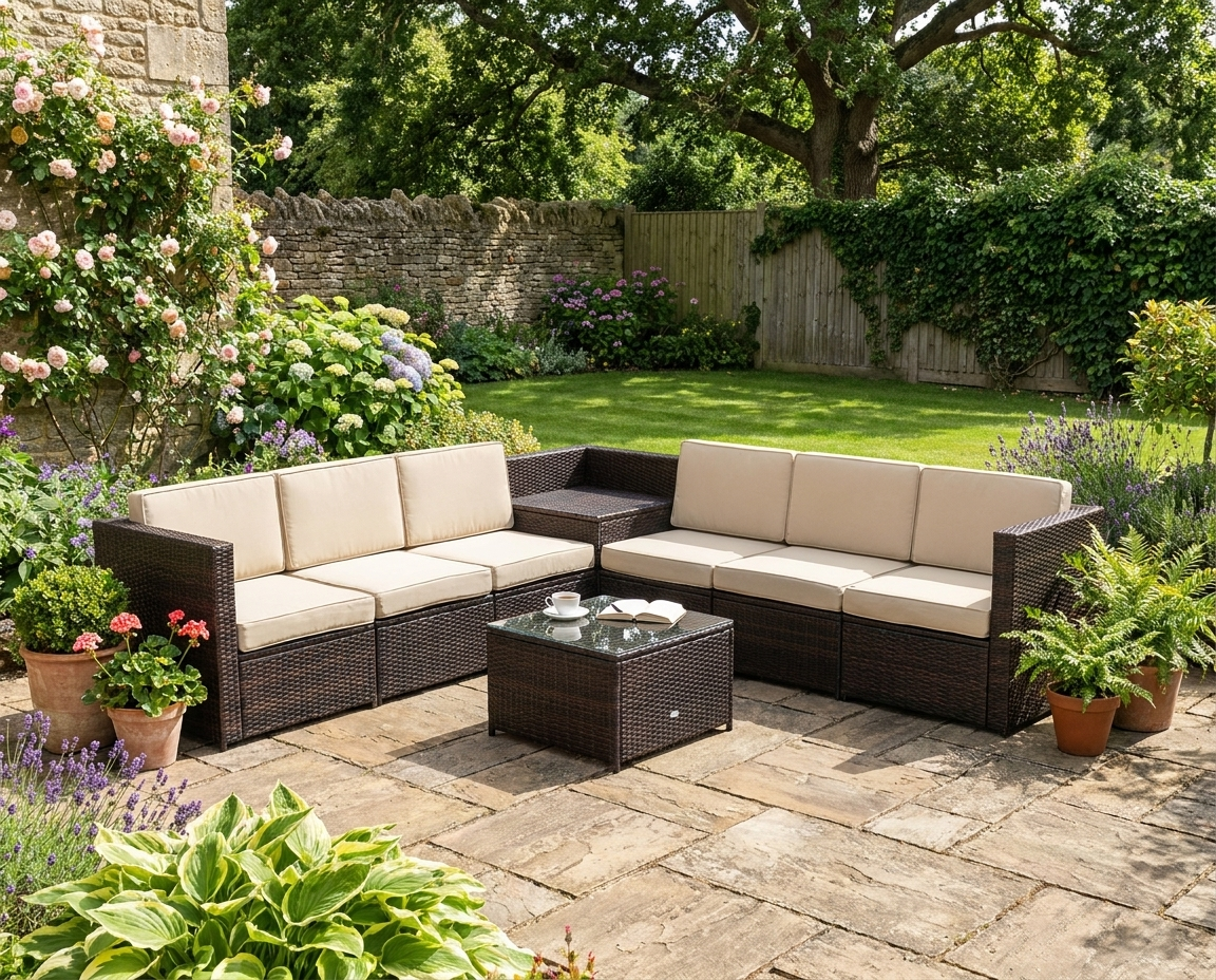 6 Piece Dark Brown Rattan Corner Sofa Set