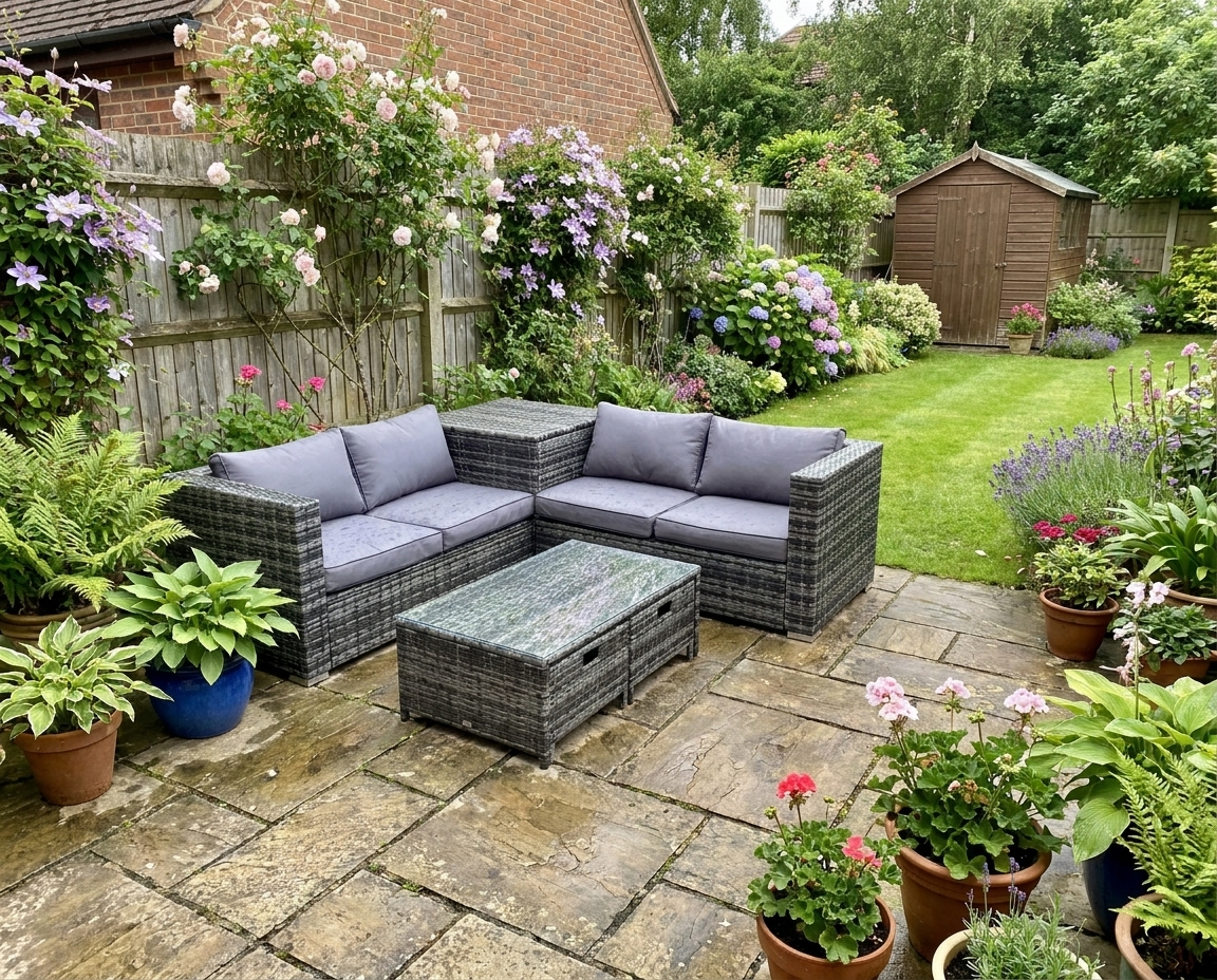 Grey 4 Seater Rattan Sofa With Cushions
