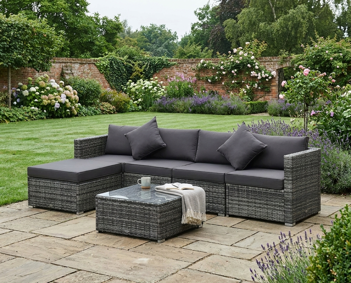 6 Piece Dark Grey Rattan Sofa Set