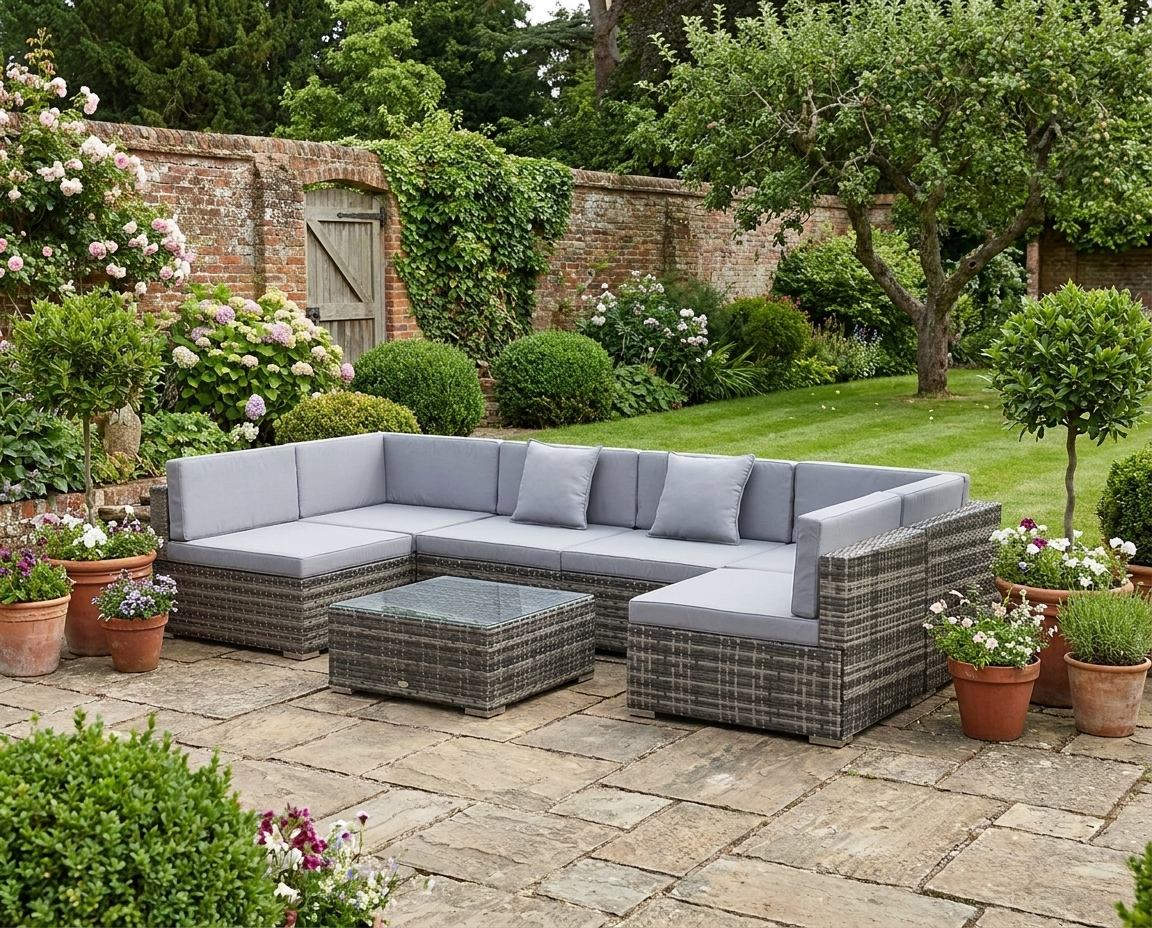 7 Piece PE Rattan Garden Furniture Set with Thick Padded Cushions