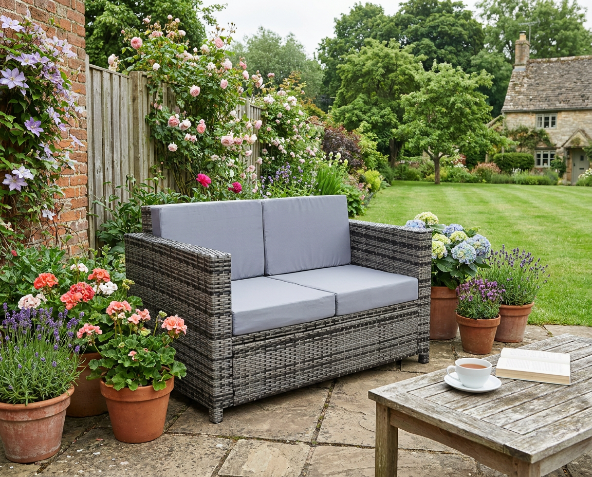 Mixed Grey Two-Seater Rattan Sofa