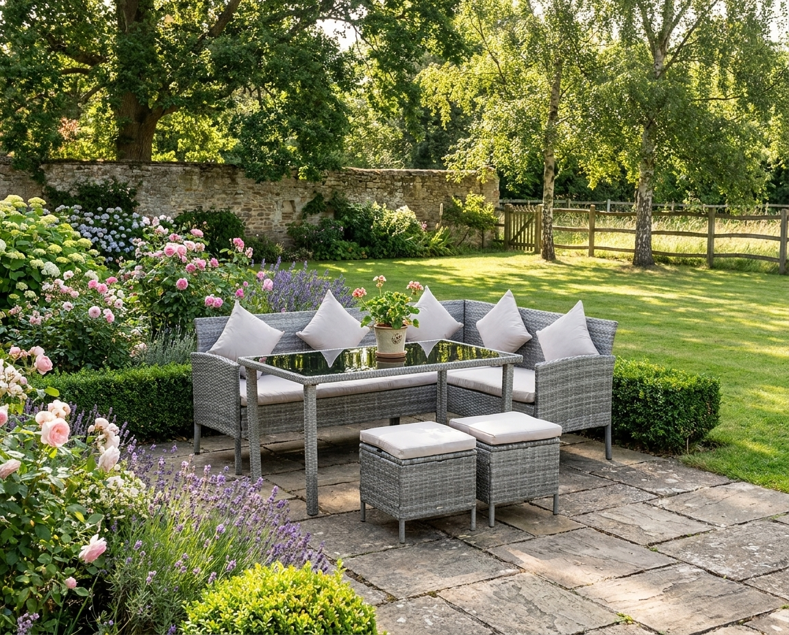 Mixed Grey Rattan Corner Dining Set