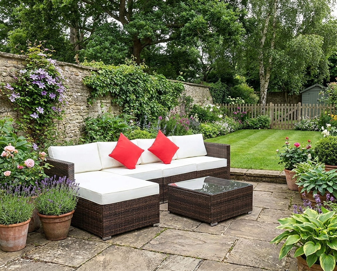 6 Piece Wicker Sofa - Brown Aluminium Frame With Cushions