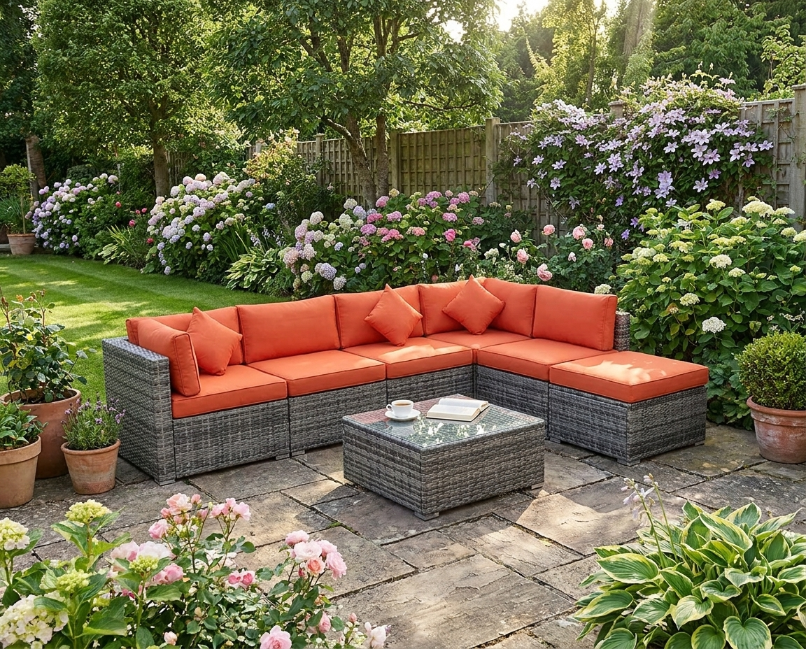 8-Piece Orange and Grey Rattan Sofa Set - Outdoor Patio Furniture