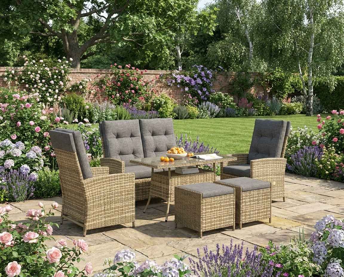 Grey 6-Piece Rattan Garden Set with Reclining Chairs