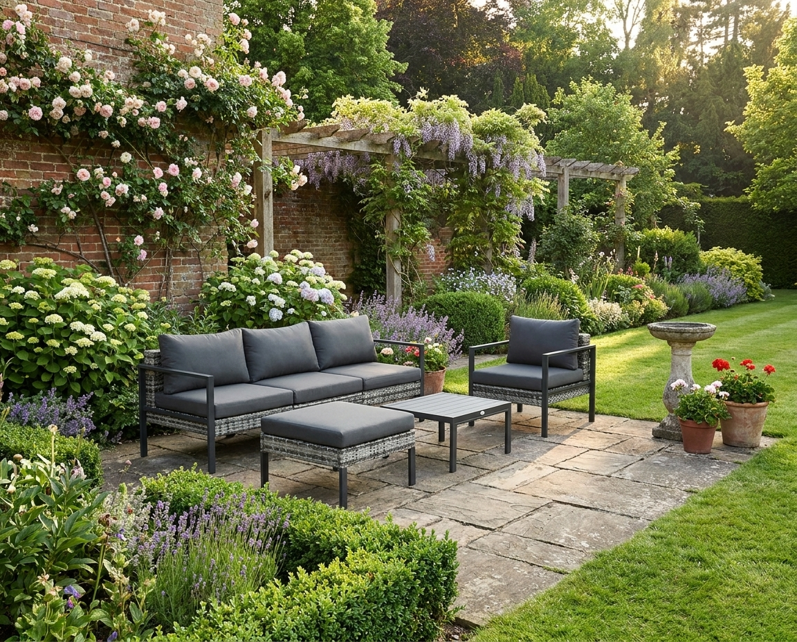 6 Piece Dark Grey Rattan Garden Sofa Set