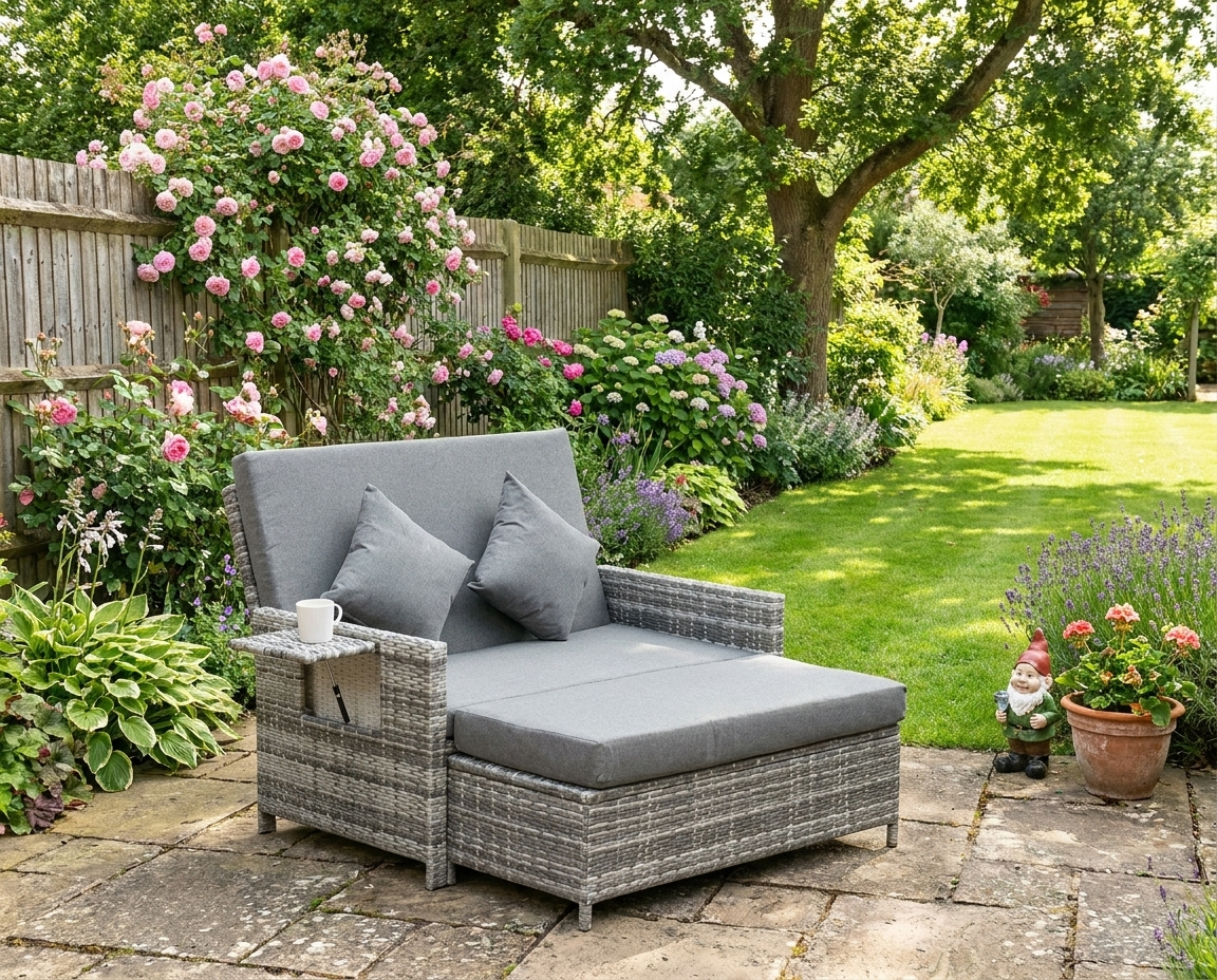 2 Seater Rattan Daybed with Fire Retardant Sponge