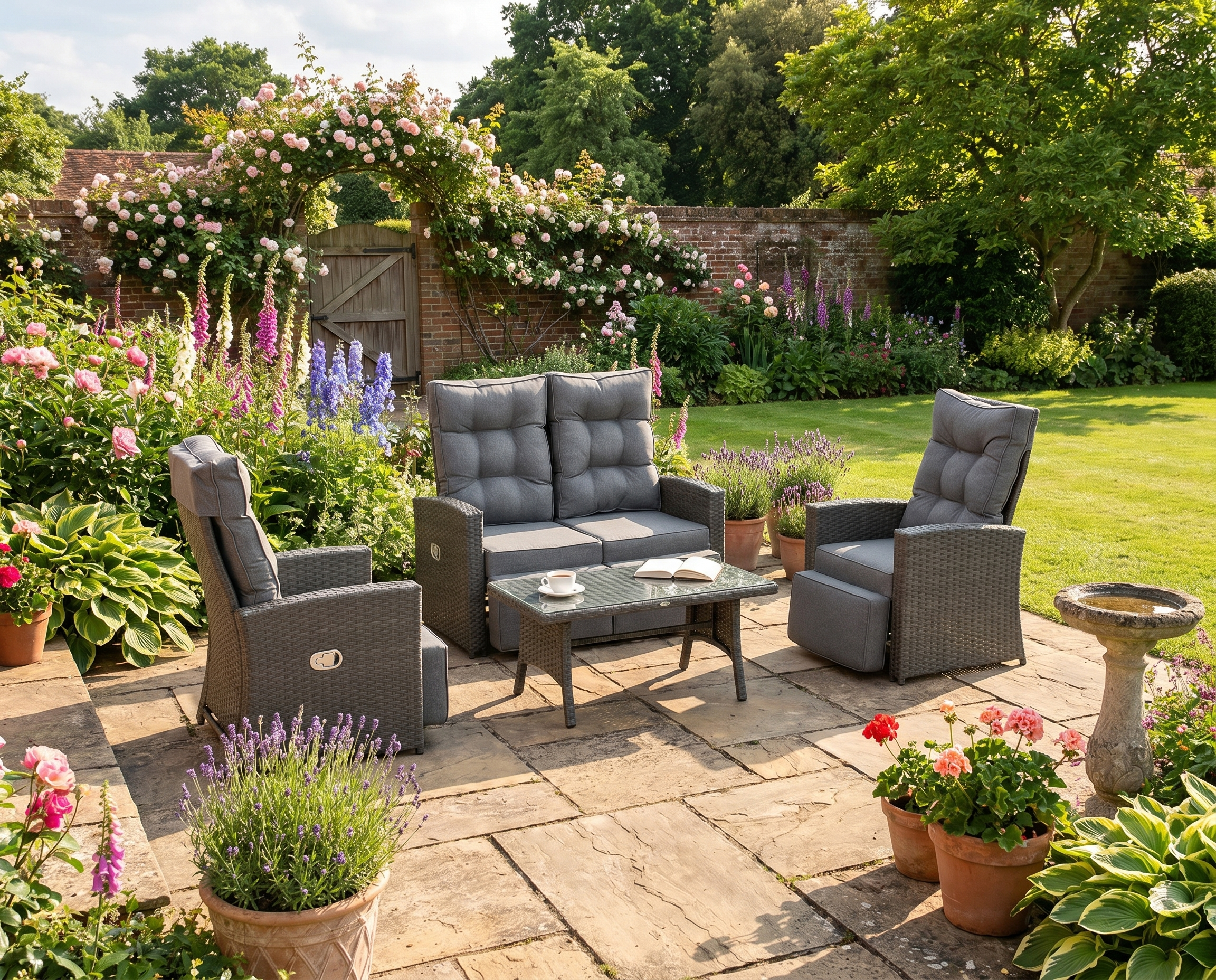4 Seater Reclining Rattan Chairs With 2-Seater Wicker Sofa