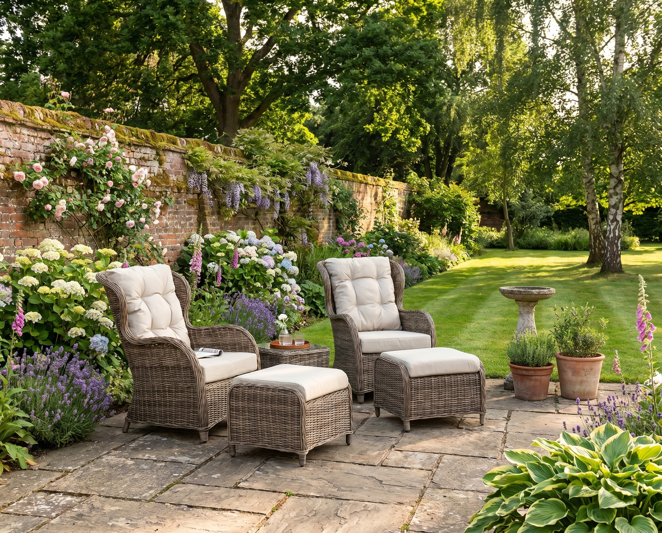 Brown 5 Piece Deluxe Rattan Sofa Chair & Stool With Aluminium Frame