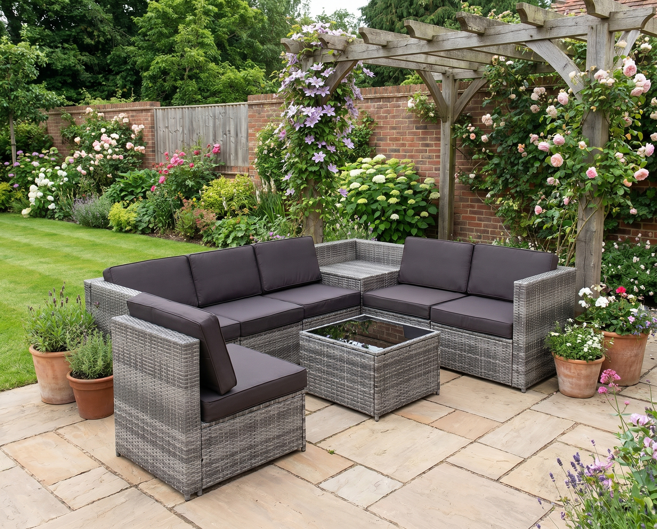 6-Seater Rattan Corner Sofa Set Set With Cushions