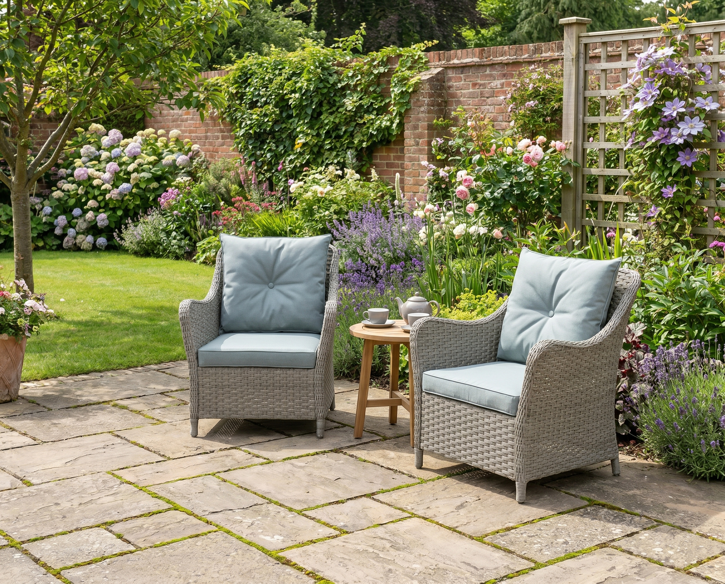 Rattan Garden Chairs Set of 2 with Cushions and Armrests for Outdoor Relaxation