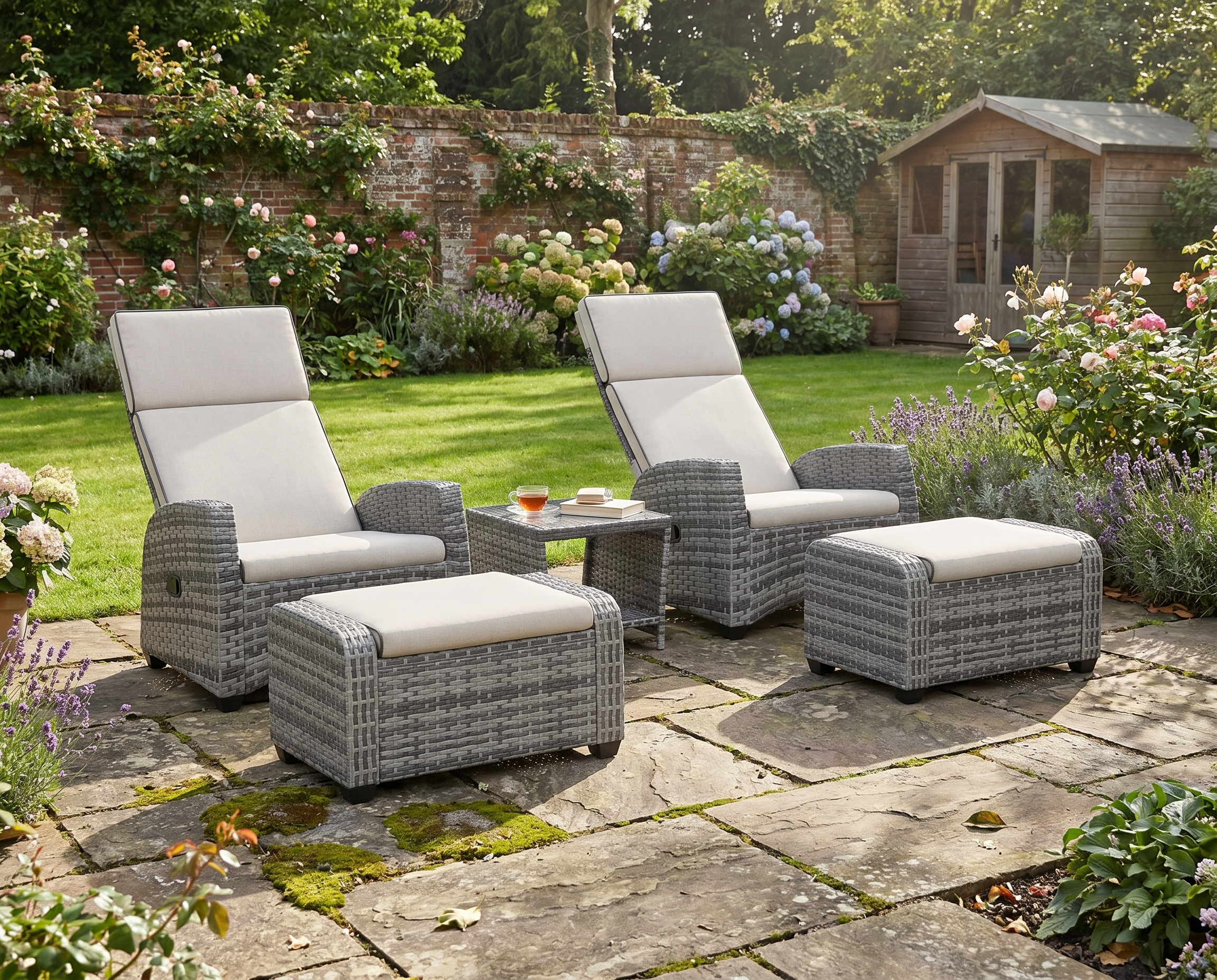 5-Piece Grey Rattan Garden Furniture Set with Cushions for Outdoor Relaxation