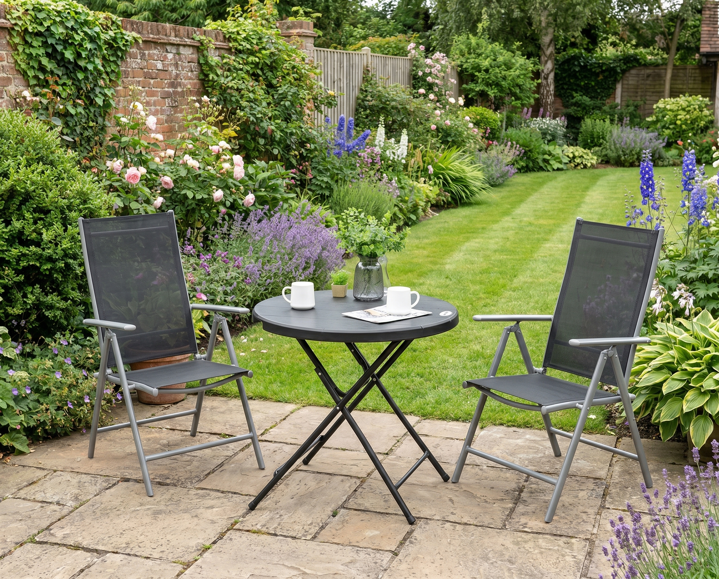 Dark Grey Foldable Round Outdoor Dining Table for 4, 80 x 80 x 73 cm