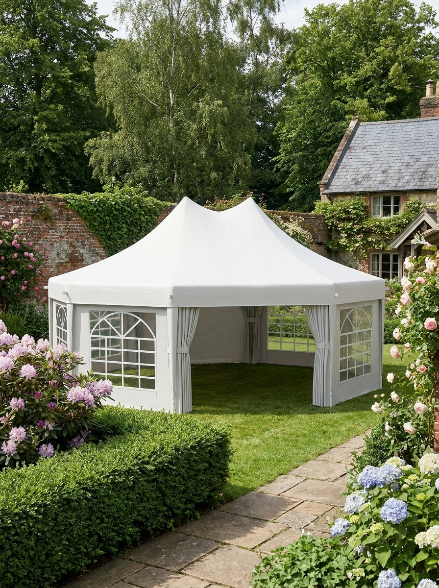 10-Sided Decagonal Garden Gazebo Party Tent - Heavy Duty Metal Frame Canopy (8.9m x 6.5m) - White