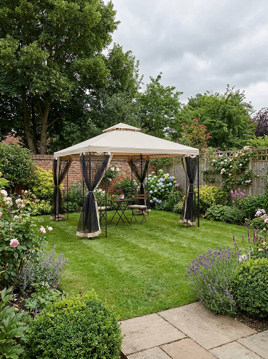 3 x 3.6m Ventilated Double Roof Garden Gazebo with Curtains & Mesh Netting, Heavy Duty Metal Frame Outdoor Patio Pavilion, Khaki
