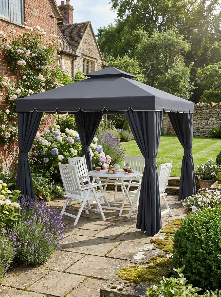 3 x 4m Black Aluminium Garden Gazebo Canopy Shelter Pavilion Tent with Nets and Curtains for Outdoor Parties