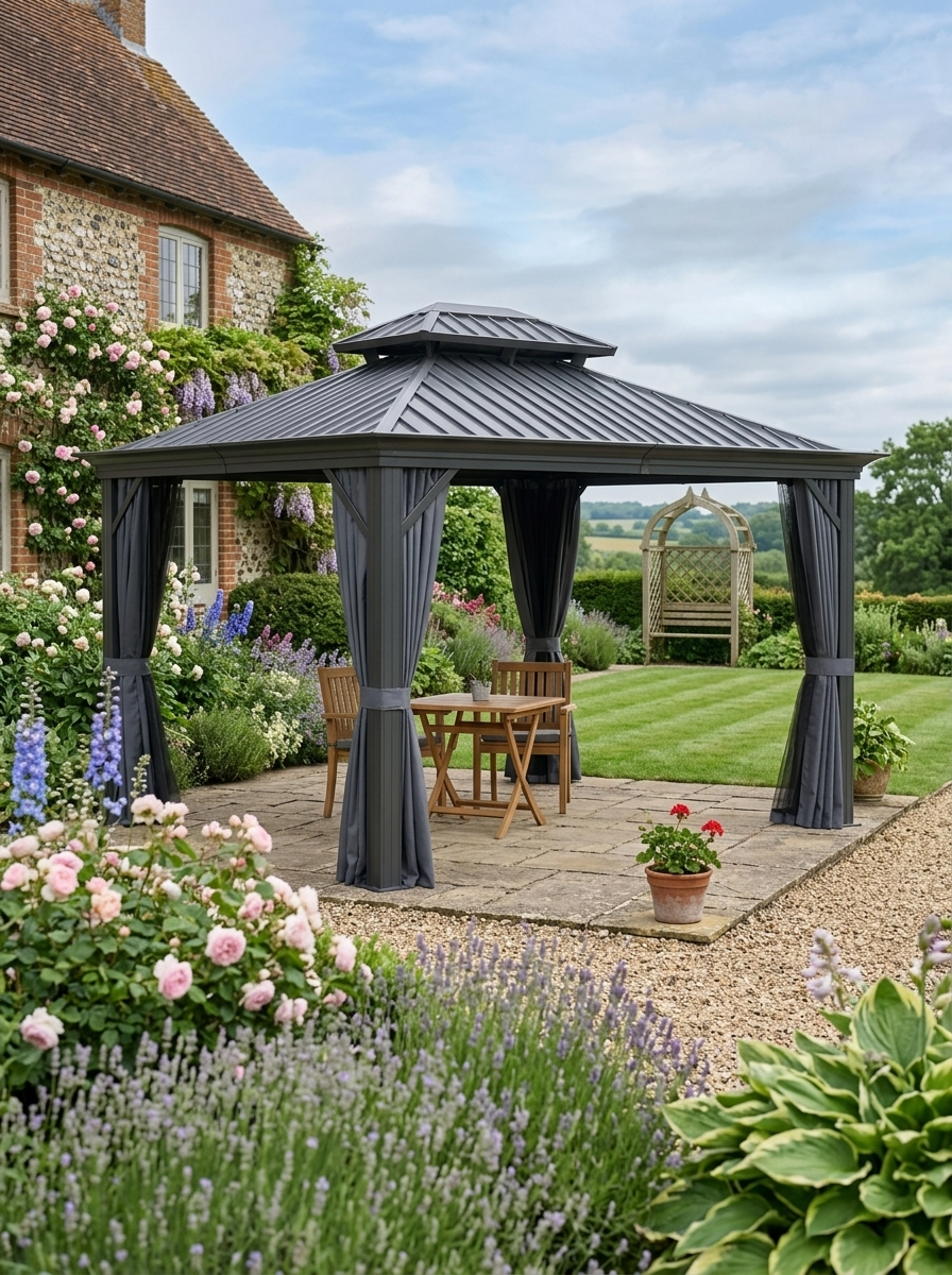 Grey 3m x 3.7m Hardtop Gazebo