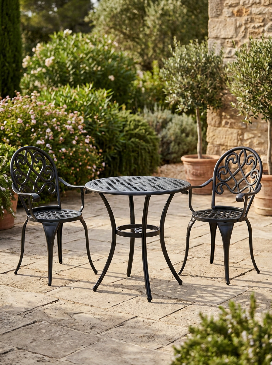 Elegant Black Aluminium Garden Set - 3-Piece Outdoor Furniture