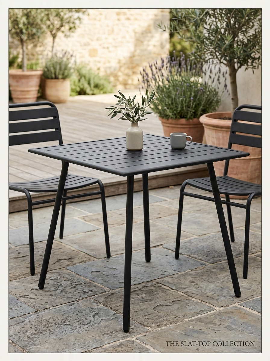 Black Square Garden Table with Slat Top
