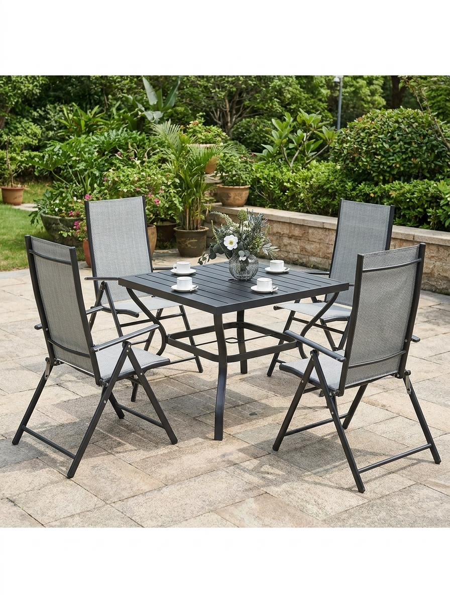 5-Piece Steel Frame Patio Set - Grey and Black - Outdoor Furniture for Garden and Balcony