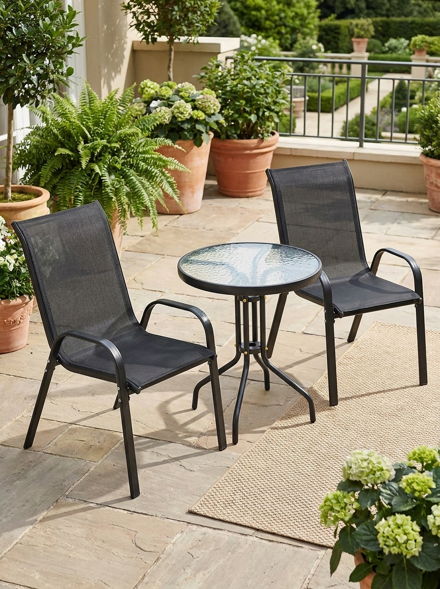 Three-Piece Black Outdoor Garden Furniture Set - Perfect for Patio and Balcony