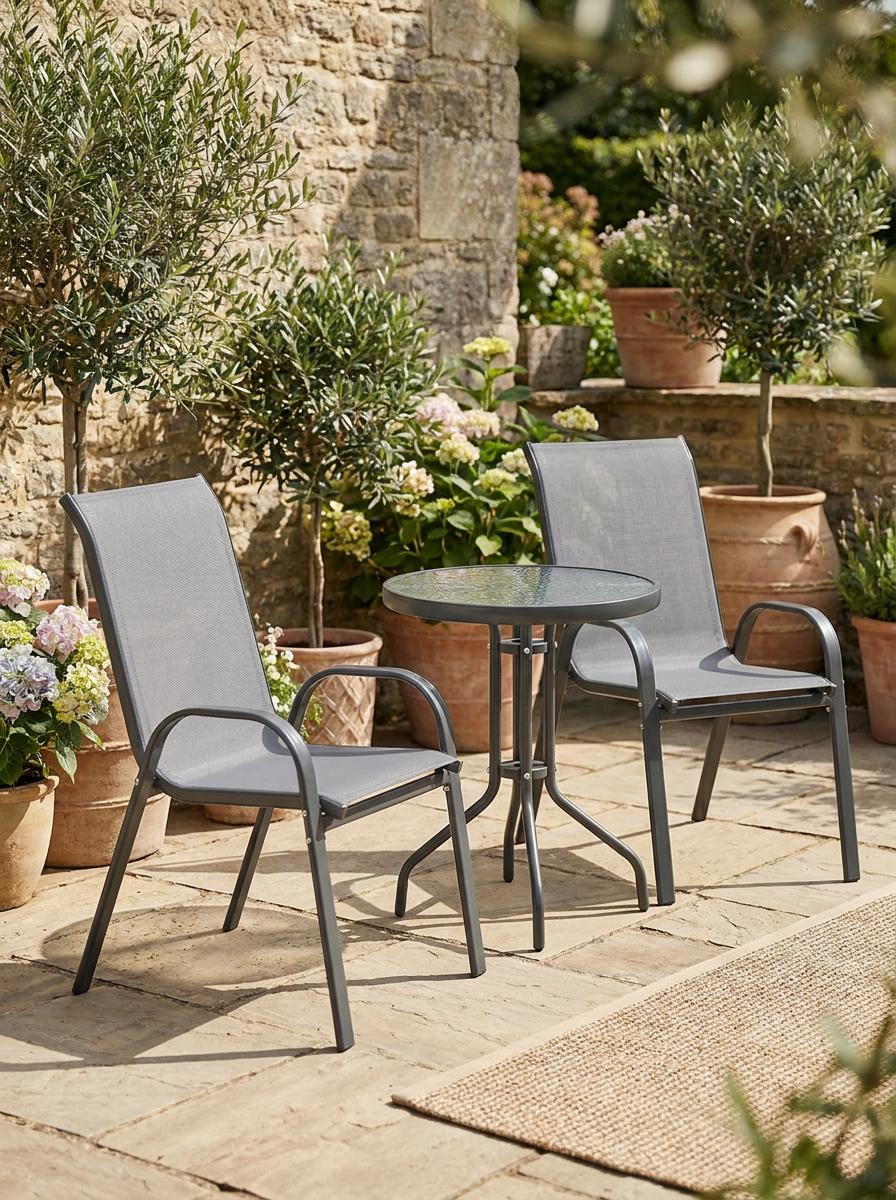 Three-Piece Grey Outdoor Garden Furniture Set - Perfect for Patios and Balconies