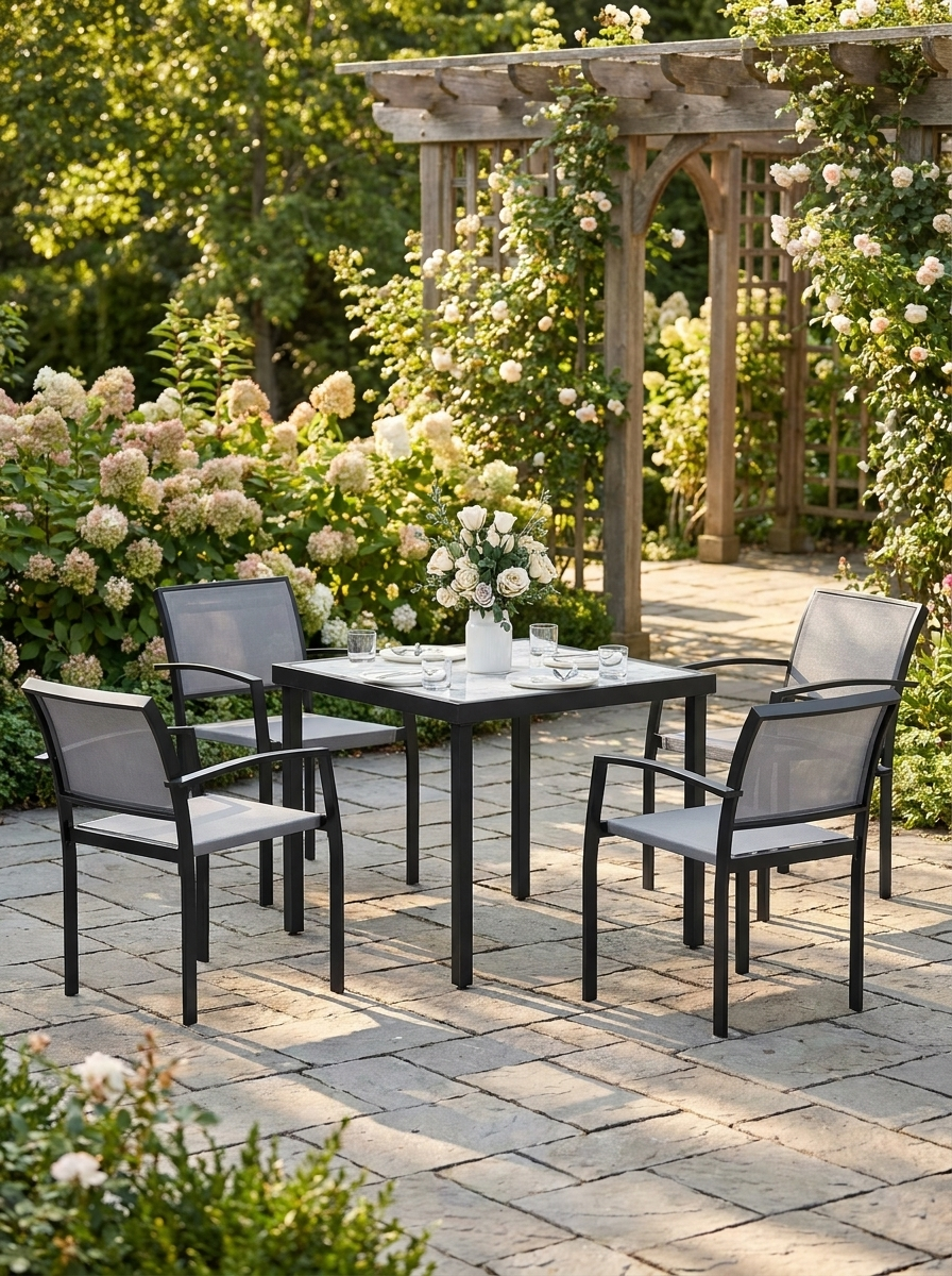 5-Piece Grey Outdoor Garden Dining Set - Perfect for Patio and Backyard