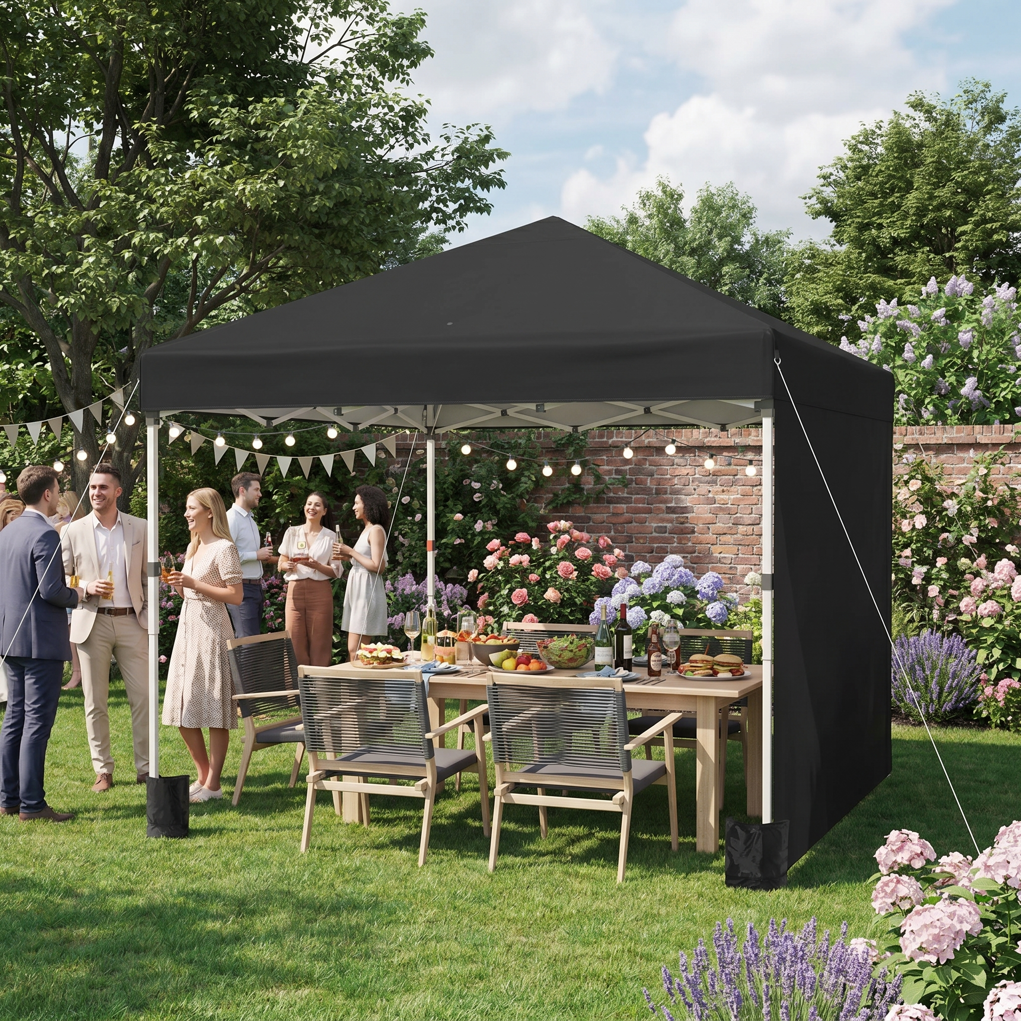 3m x 3m Pop Up Event Shelter - Height Adjustable Party Tent with Walls - Weight Bags and Wheeled Bag Included