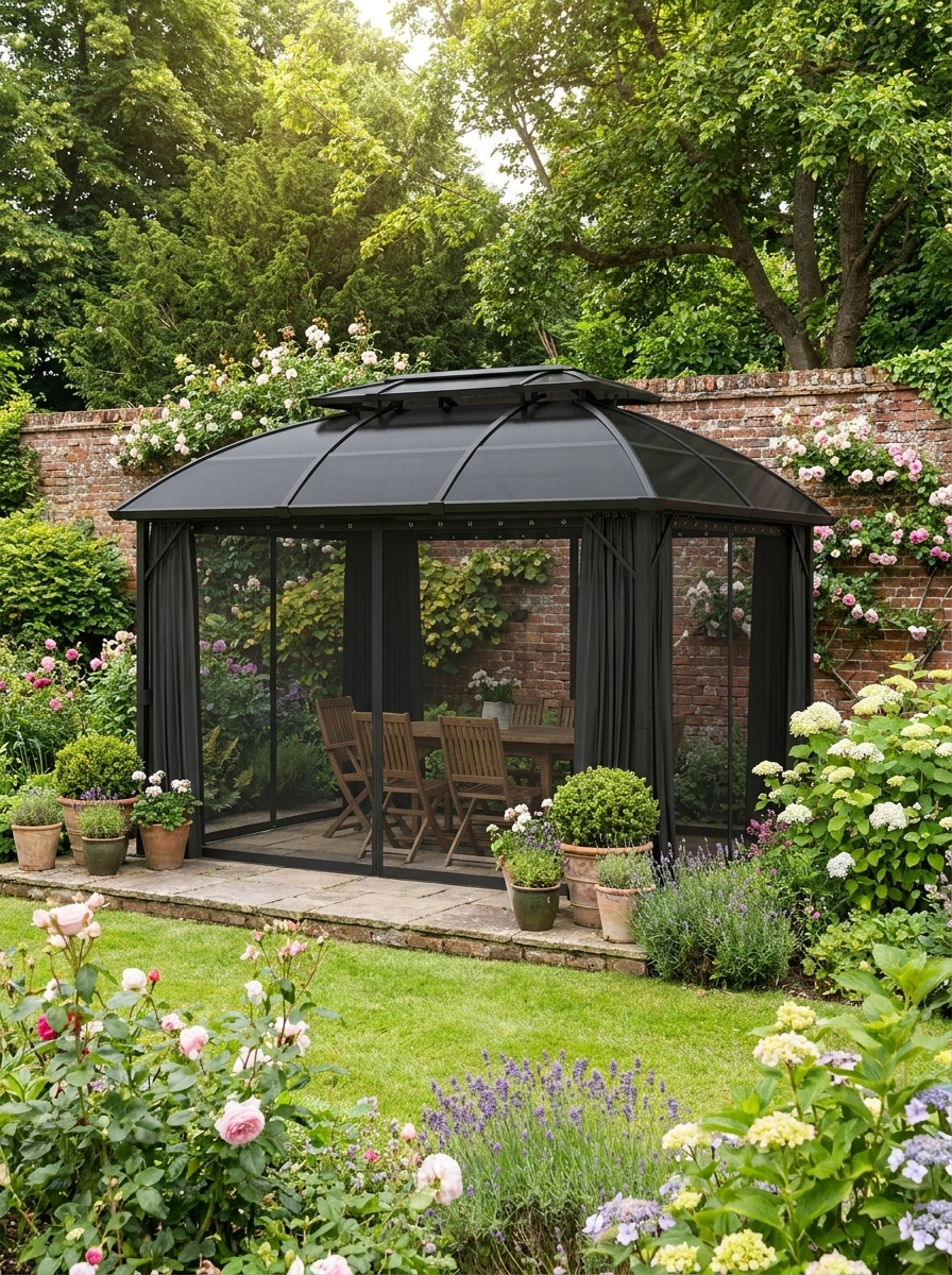 Black Aluminium Framed 4m x 3m Hard Top Gazebo