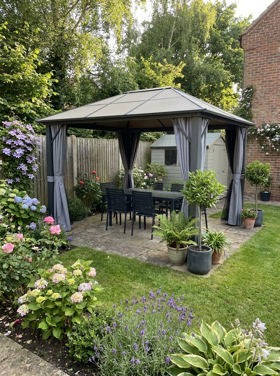 3m x4m Hardtop Gazebo Canopy - UPF30+ Protection, Permanent Pavilion with Mosquito Netting and Curtains