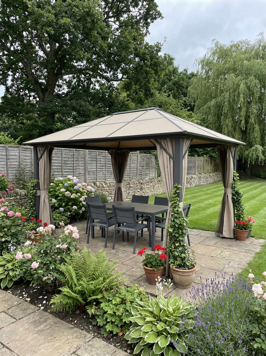3m x 3.6m Hardtop Aluminium Gazebo With Curtains
