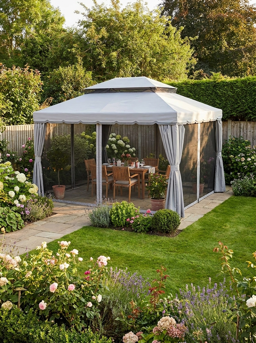 3 x 4m Light Grey Aluminium Garden Gazebo Canopy Shelter Pavilion Tent with Nets and Curtains for Outdoor Parties