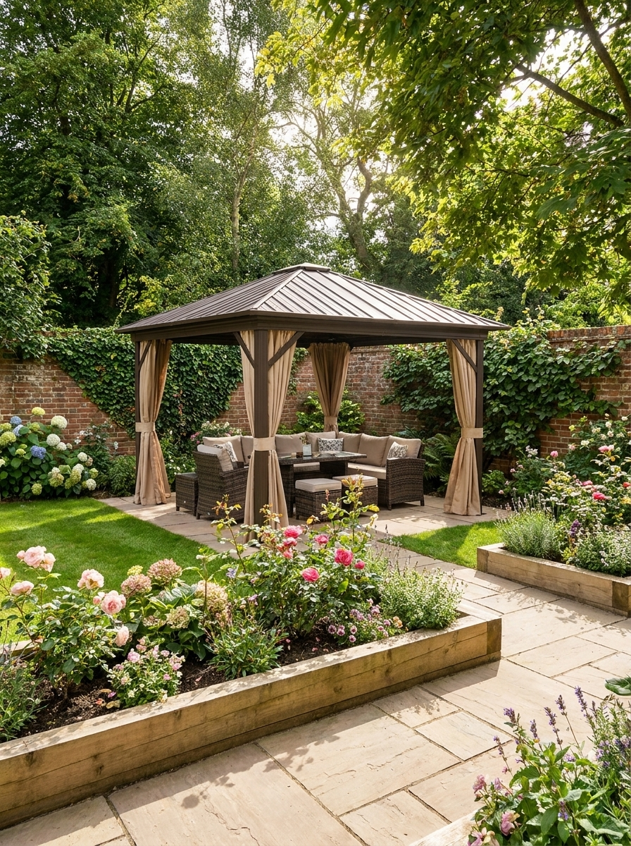 Outdoor Gazebo With Aluminium Frame & Metal Roof