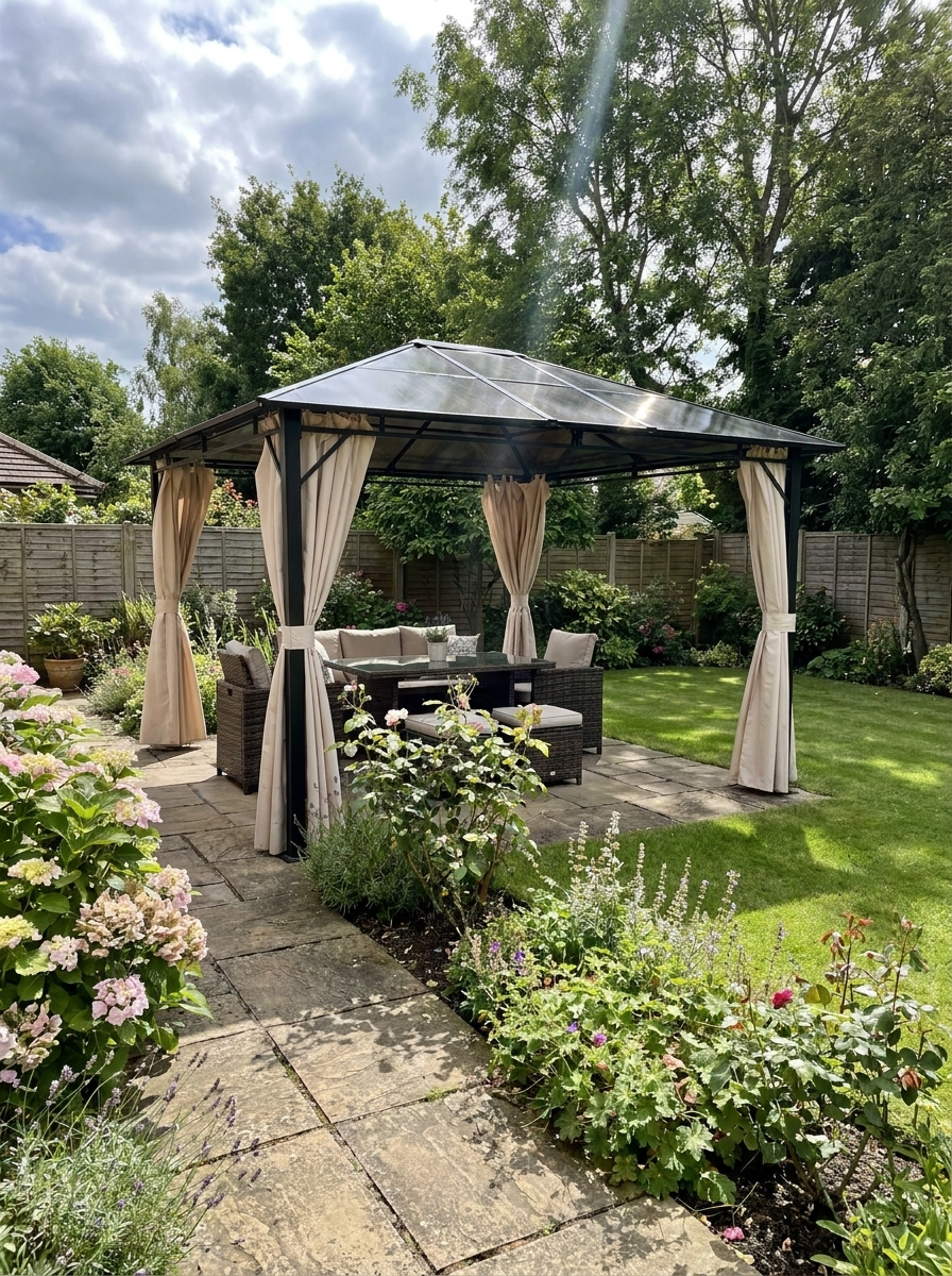 3 x 3.6m Gazebo With Polycarbonate Roof & Steel Frame