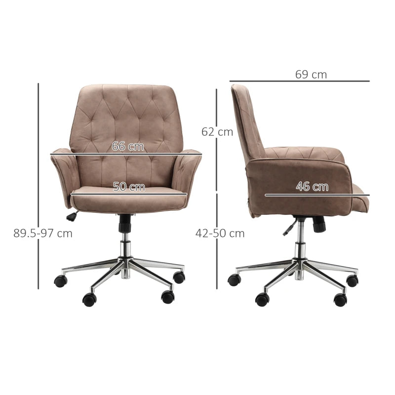Vinsetto Height Adjustable Microfibre Office Desk Chair with Armrests & Swivel - Stylish Vanity Chair for Home & Coffee Use
