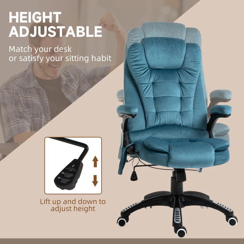 Vinsetto Heated Massage Recliner Chair - 6 Massage Points, Velvet Fabric, 360° Swivel, Blue - Perfect for Office & Relaxation