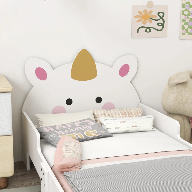 ZONEKIZ Unicorn Toddler Bed - Kids Bedroom Furniture for Ages 3-6, 143x74x67cm, Stylish White Design