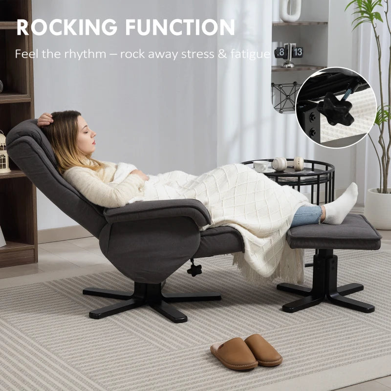 Charcoal Grey Velvet Rocker Swivel Recliner Chair with Footstool for Ultimate Comfort