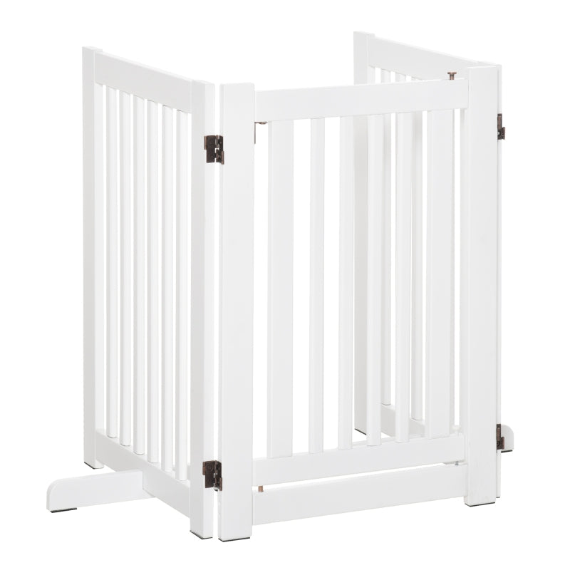 PawHut Freestanding Expandable Dog Gate - MDF Wood Pet Barrier with Latch Door for Doorway - White