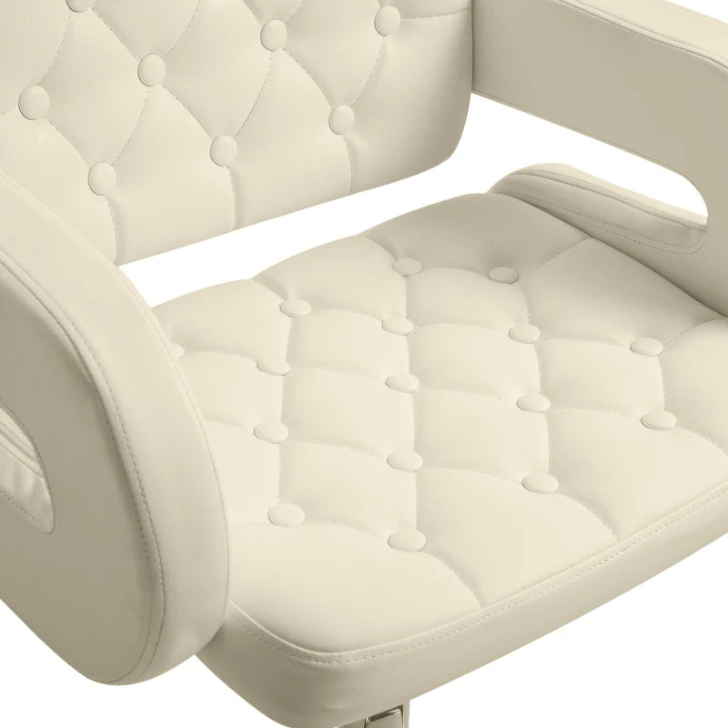Set of 2 Upholstered Swivel Bar Stools - Height Adjustable with Back, Armrest & Footrest - Modern White Kitchen Seating