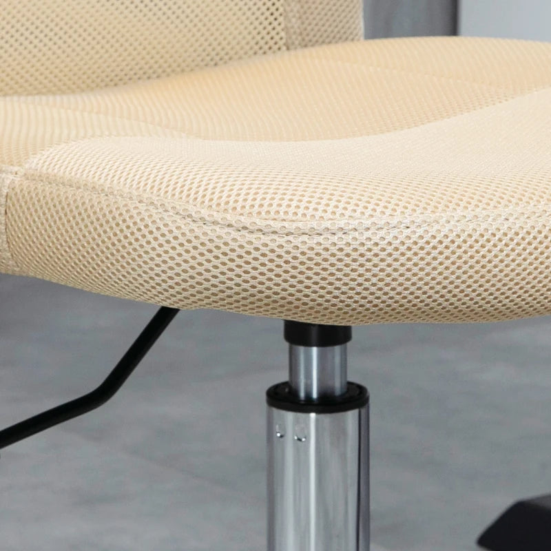 Vinsetto Beige Mesh Office Chair - Adjustable Height, Swivel Wheels, Armless Design for Home & Study - Ergonomic Comfort