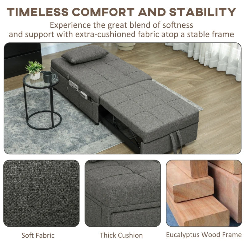 Versatile Dark Grey Four-in-One Sleeper Chair for Compact Living Spaces