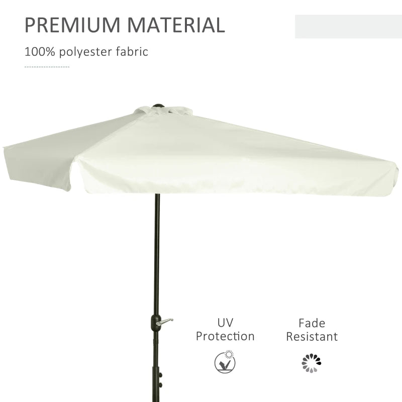 Off-White 2.3m Semi-Round Patio Umbrella with Crank Handle - Balcony Use (Base Not Included)